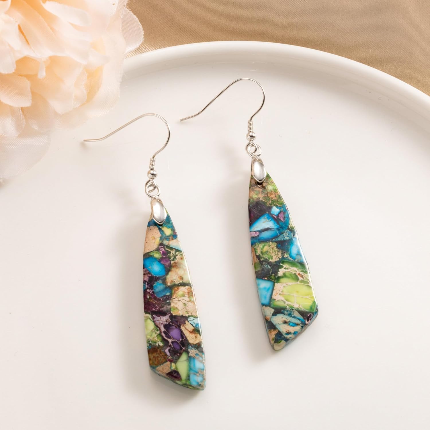 SELOVO Jasper Stone Earrings for Women Trendy Dangle Earrings Fishhook Drop Earrings - Image 3