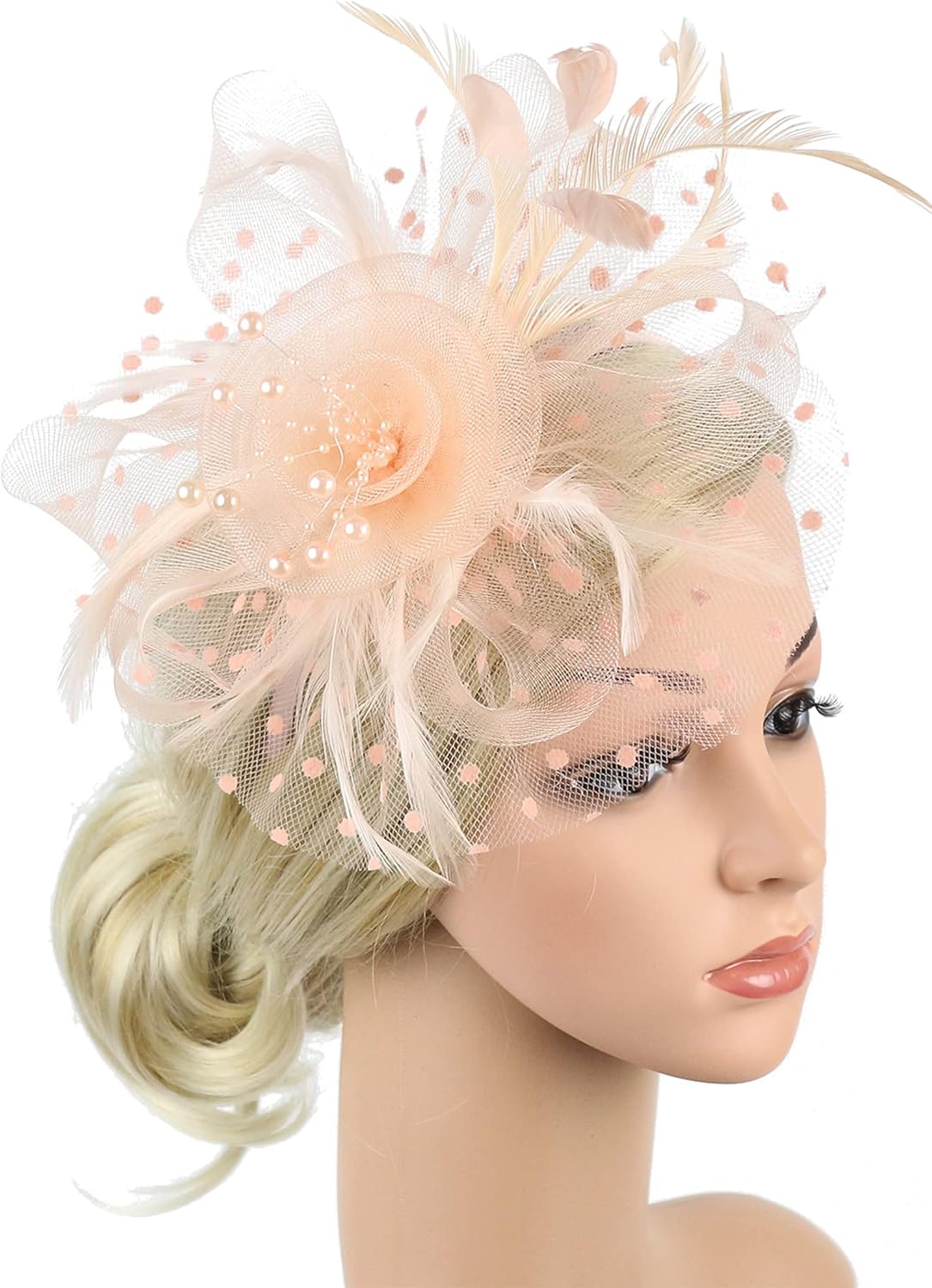 QDC Fascinators for Women Tea Party Headband Hats Cocktail Flower Mesh Feathers Headwear Hair Clip for Wedding - Image 3