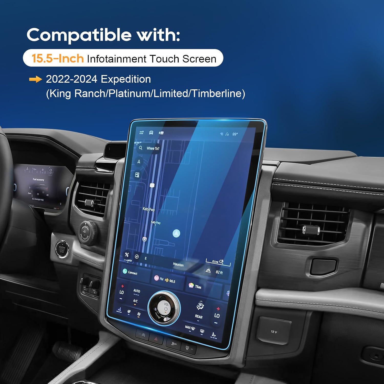 For 2024 Ford Expedition Screen Protector -2022-2024 Expedition (King Ranch/Platinum/Limited/Timberline) 15.5 Inch Touchscreen [HD Glass] 2022-2024 Expedition Accessories Anti-Fingerprint 9H Glass