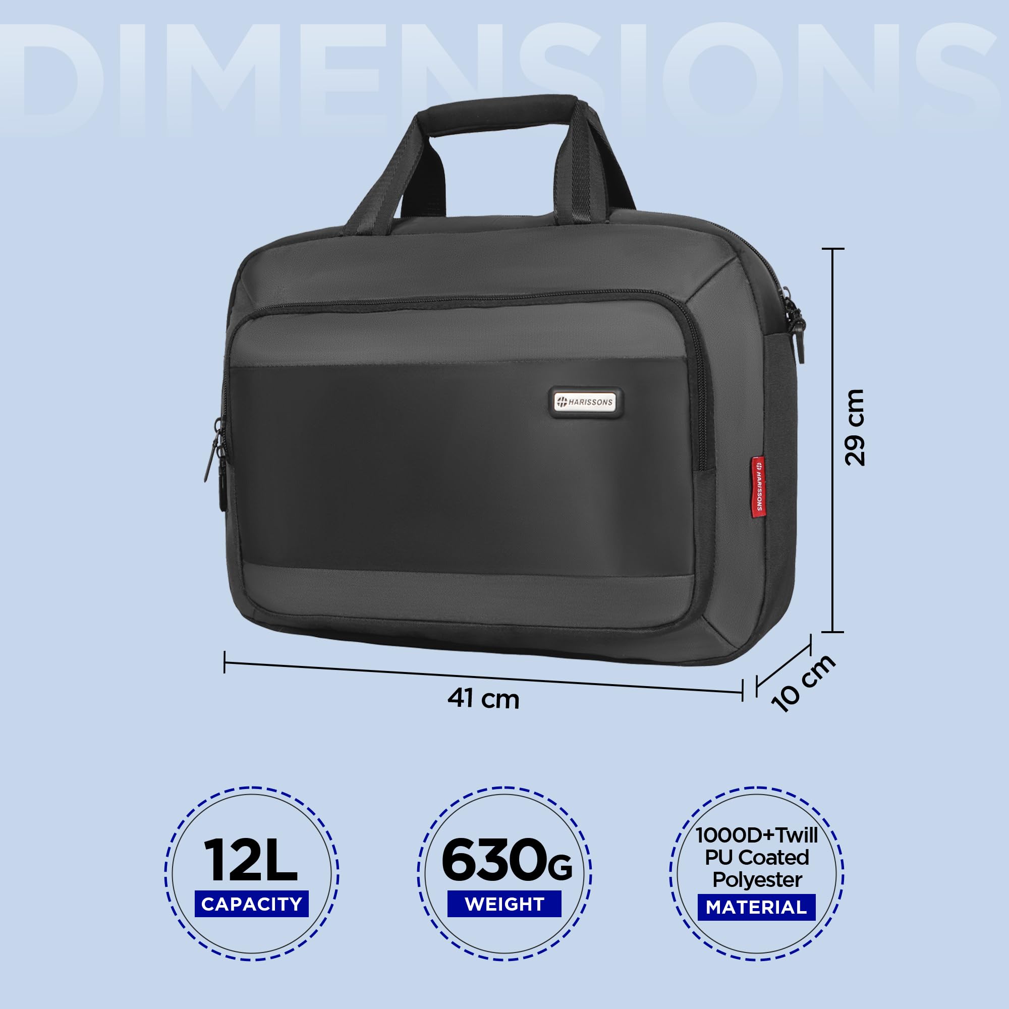 HARISSONS Luminix Laptop Messenger Bag | 12L | Fits 15.6” Laptop | 1000D + Twill PU Coated Polyester | Business, Travel & Everyday Use | Durable, Organized & Professional (grey) 3