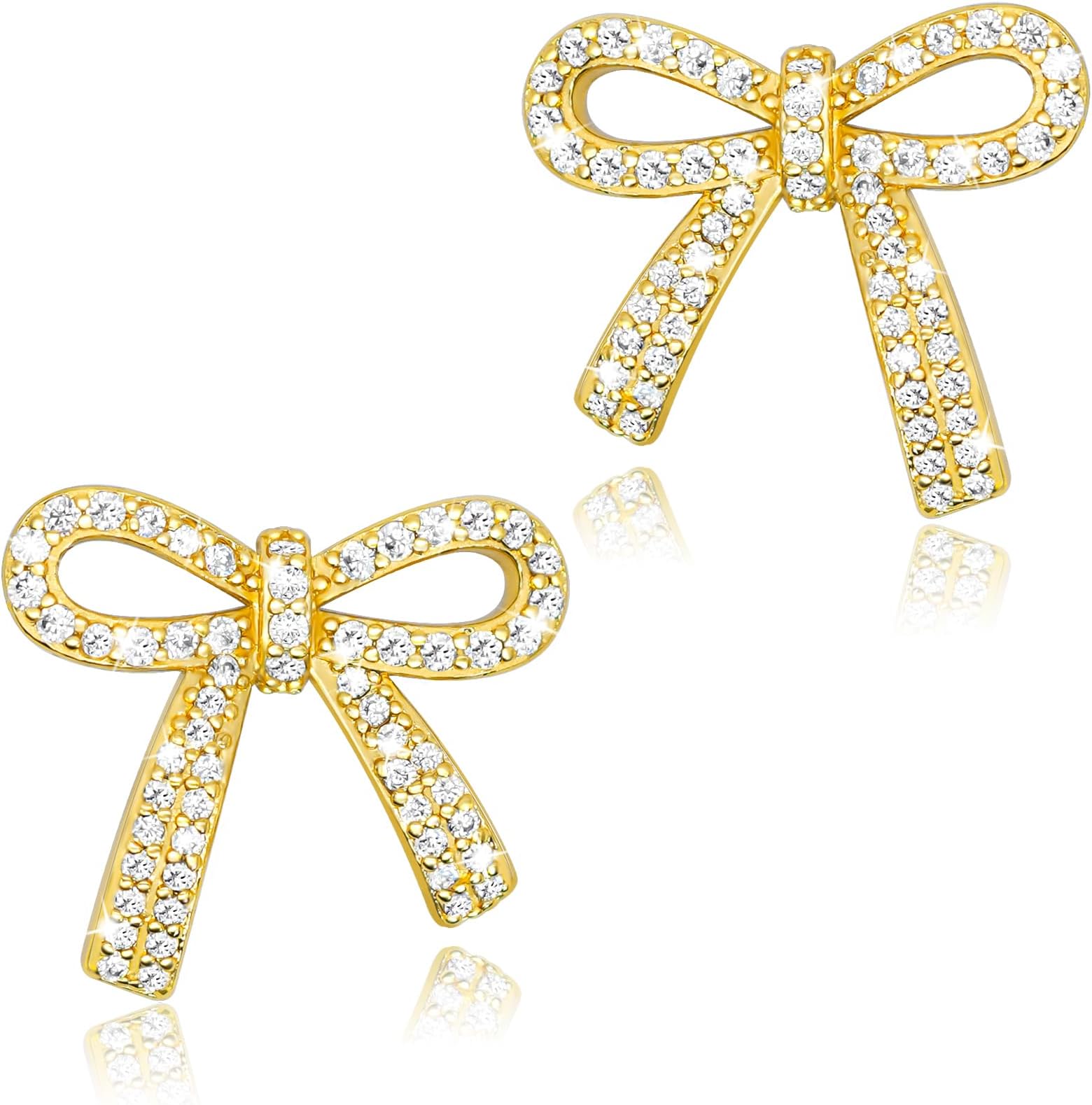 Bow Earrings for Women Gold Silver Bow Stud Earrings Cubic Zirconia Sparkly Rhinestone Piercing Earrings Daily Prom Wedding Party Valentines Accessory Jewelry Gifts for Her