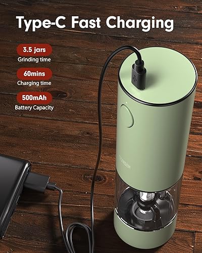 Miniatura 53 de TOMEEM Juego de molinillo eléctrico de sal y pimienta de mayor capacidad, recargable con luces LED, molinillo automático de pimienta y sal de acero