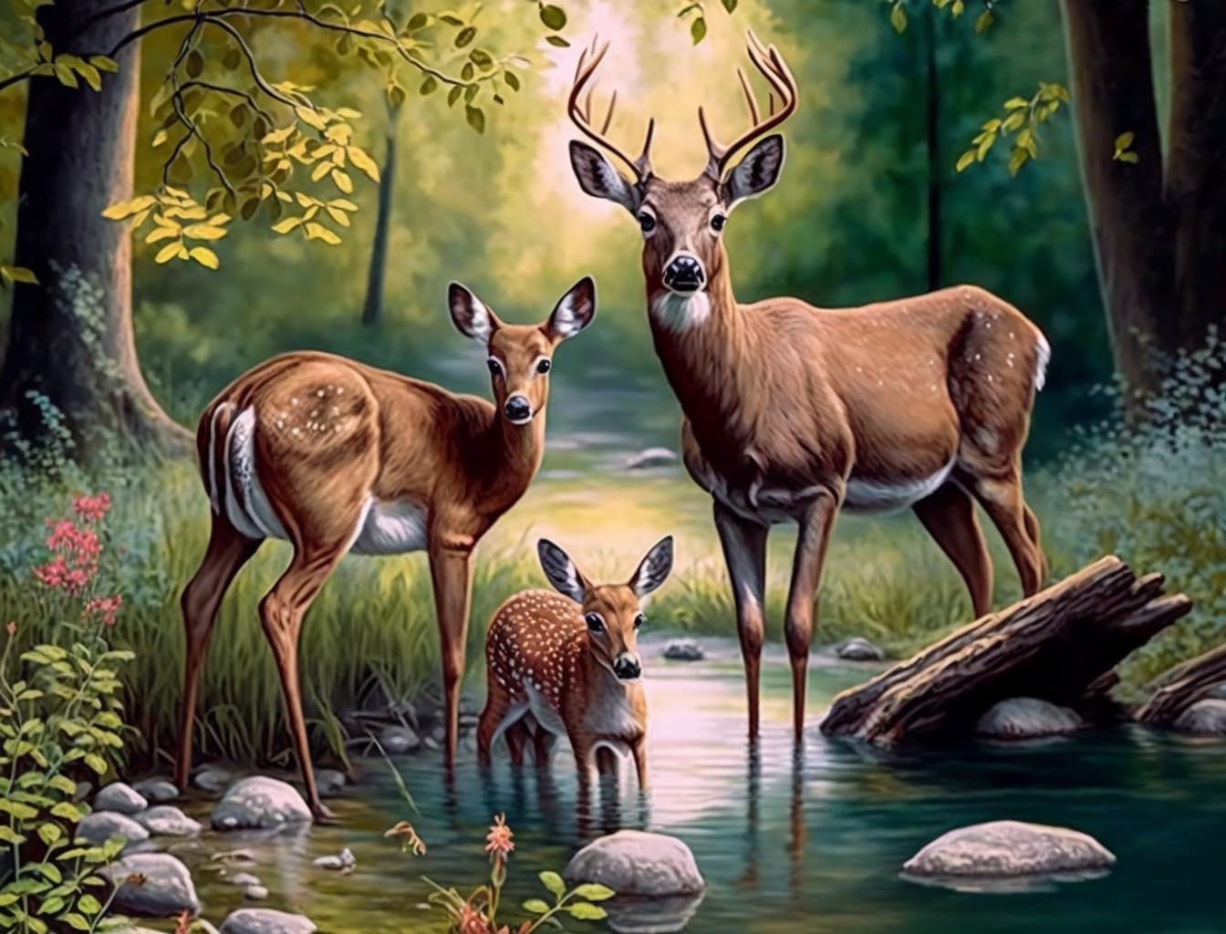 Snuqevc Adult Animal Diamond Painting Kits, 5D Forest Deer Family Diamond Painting for Kids Beginners, DIY Full Diamond Dot Digital Painting for Home Decor Wall Decor Artwork 20x24inch