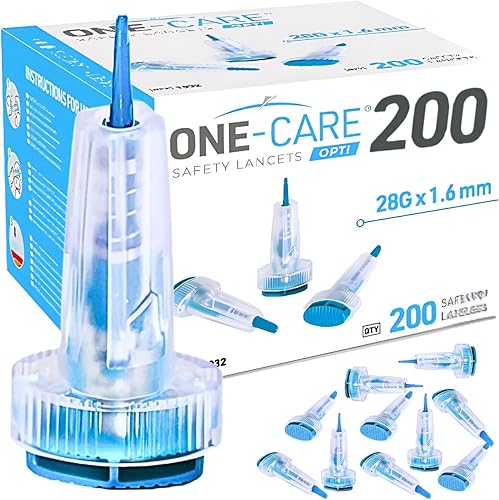 ONE-CARE Opti Safety Lancets Botón superior activado, 28 G x 0.063in, 200 unidades