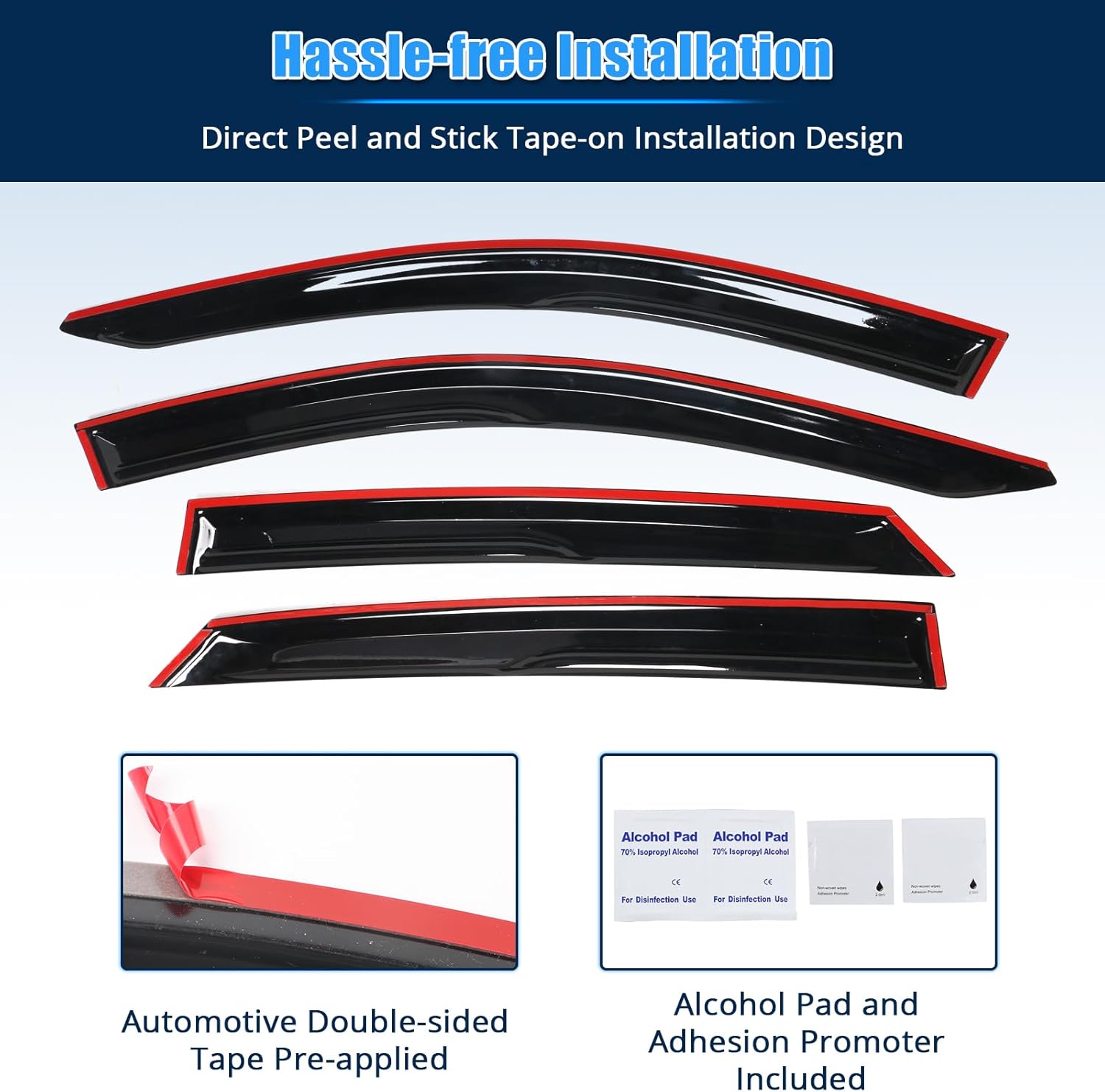 FREEMOTOR802 Tape-on Window Visors Compatible with 2021-2023 Hyundai Elantra Sedan, Side Wind Deflectors Rain Guards Vent Visors, Mugen Style Black Acrylic 4 Pieces