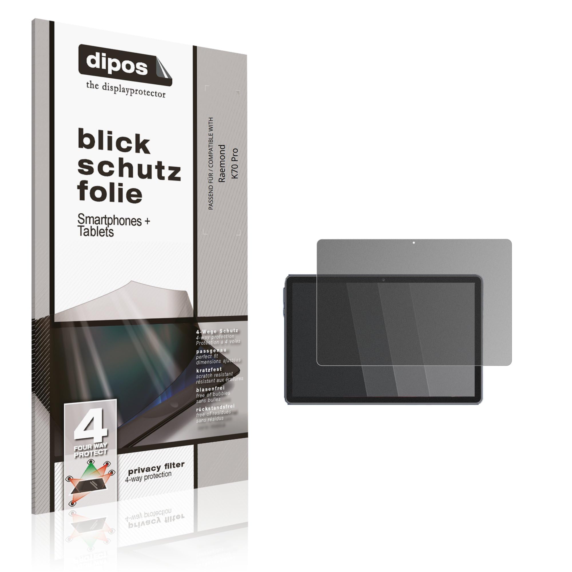 dipos Protector de Pantalla Antiespía para Raemond K70 Pro | Película protectora mate, filtro de privacidad 4 vías, ajuste perfecto, antiarañazos, sin burbujas, autoadhesivo