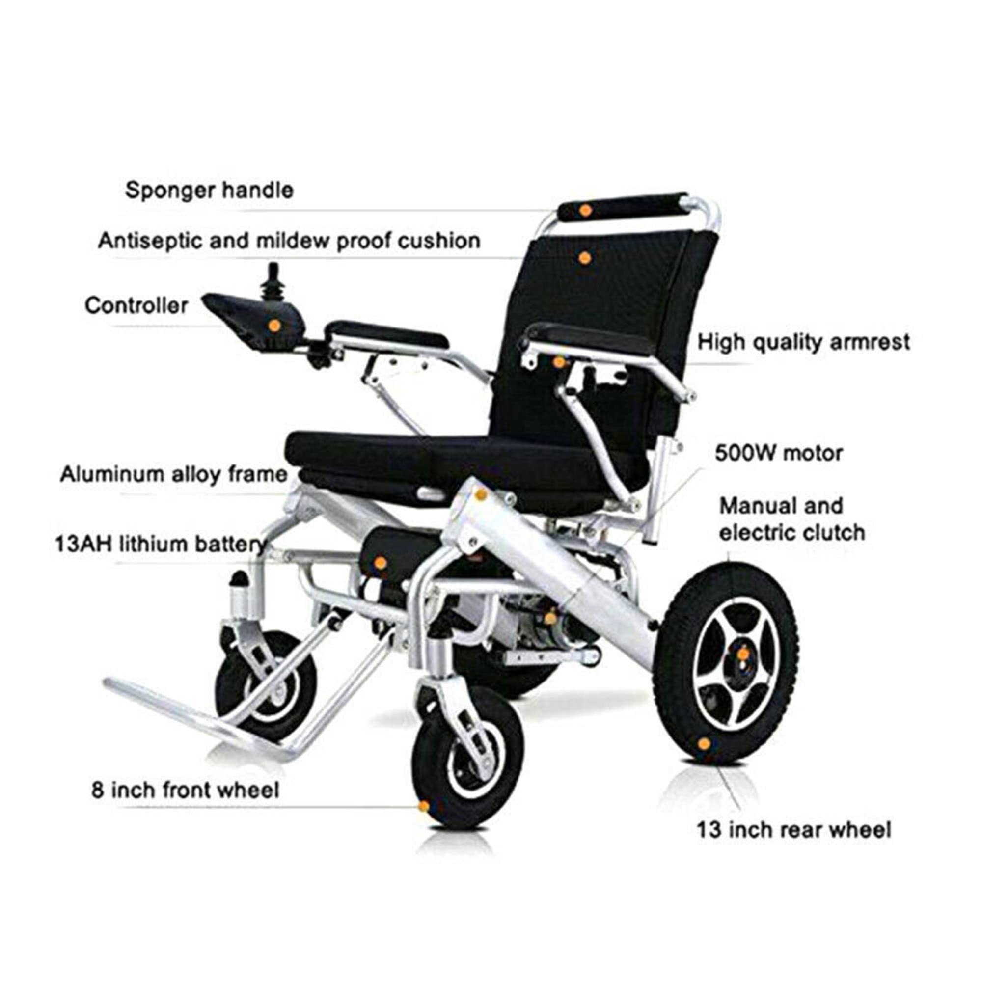Fauteuil Roulant Léger Potable Transport Pliant Fauteuil Roulant de Voyage, Fauteuil Roulant Électrique à Manipulation Intelligente avec Batterie Longue Portée pour Personnes Âgées Handicapées