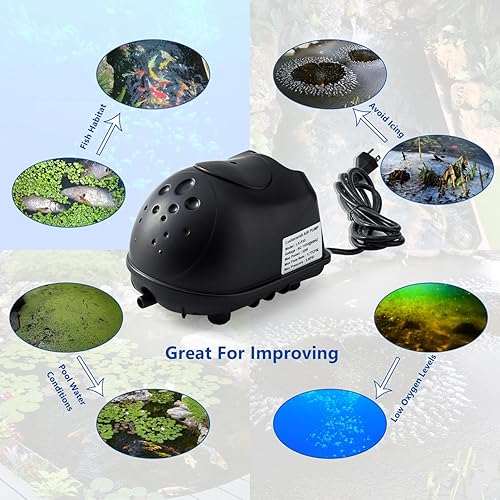 Miniatura 6 de Luckerain Aireador de estanque, aireador de 16000 galones para estanques al aire libre, 2 líneas de aire pesadas y 2 difusores sumergibles, color