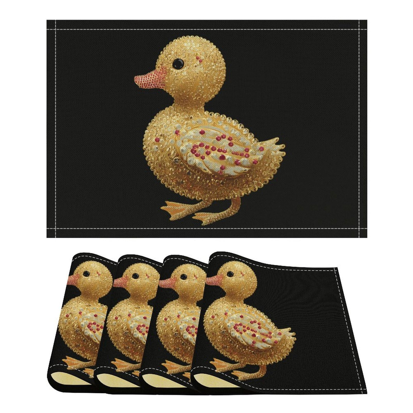 Rhinestone Cute Duck Funny Linen Placemats Heat Resistant Table Mats for Dining Kitchen 18 X 12 Inch