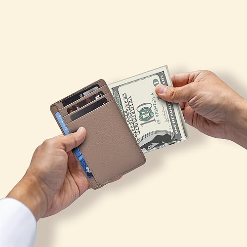 Miniatura 4 de Carteras de cuero Oak Leathers, delgadas y minimalistas con bloqueo RFID, tarjetero de bolsillo frontal para hombres y mujeres, Desnudo/, Pequeña