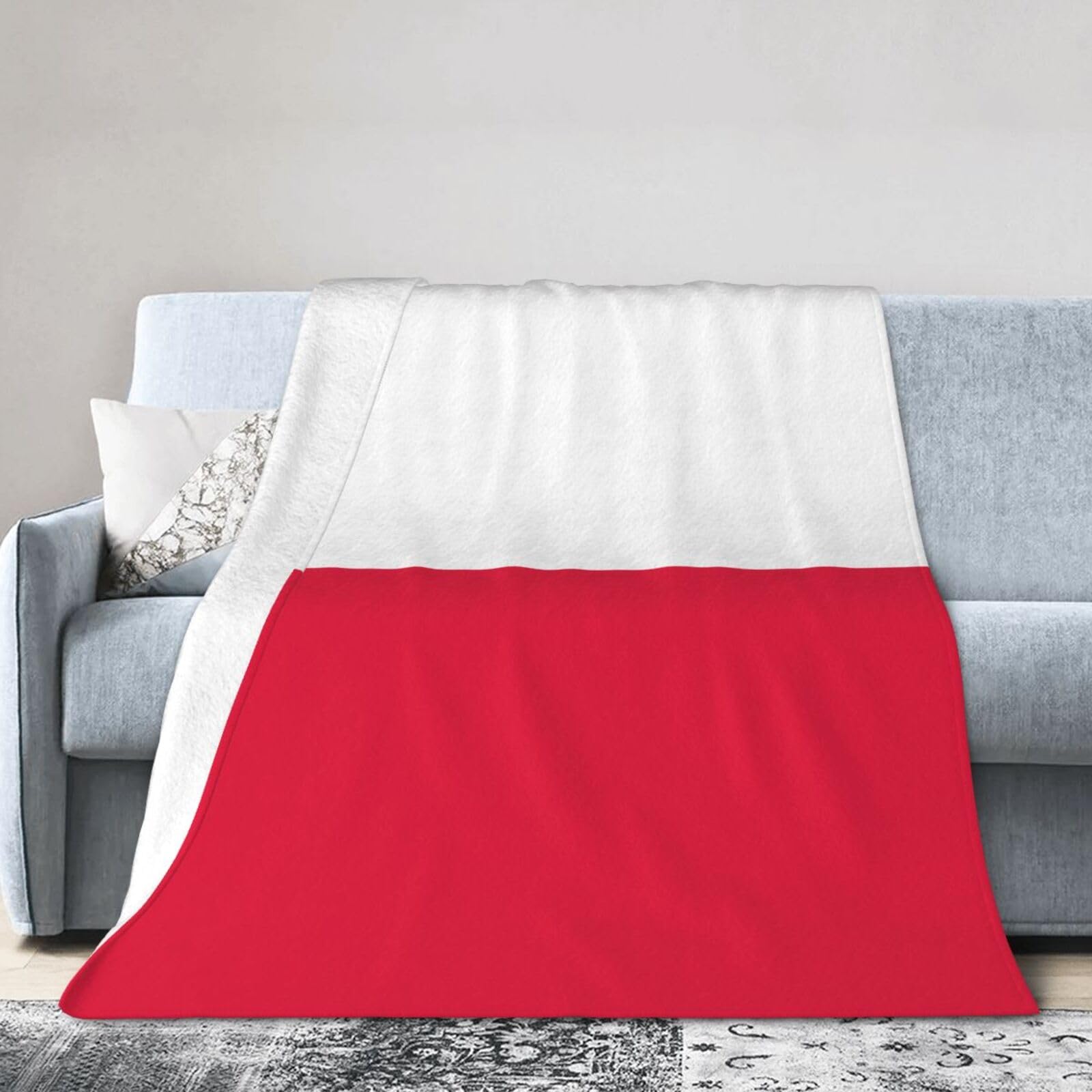 Polish Flag 60"x50" Fleece Blanket, Full Size, Super Soft, Suitable for Bed, Sofa, Camping, All Seasons