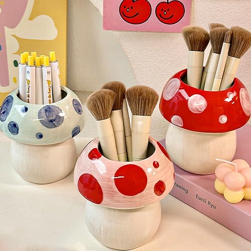 Miniatura 7 de Lindo soporte para cepillos de dientes, diseño de hongos, decoración del hogar, accesorios de escritorio de oficina, soporte estético para brochas