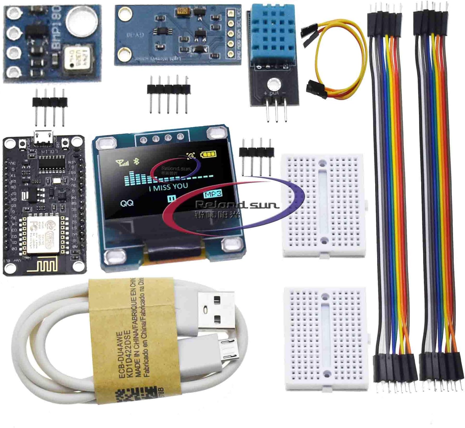 ESP-8266 Weather Station Kit with DHT-11 Temperature Humidity BMP-180 Atmosphetic Pressure BH1750FVI Light Sensor 0.96" OLED IIC YellowBlue Display