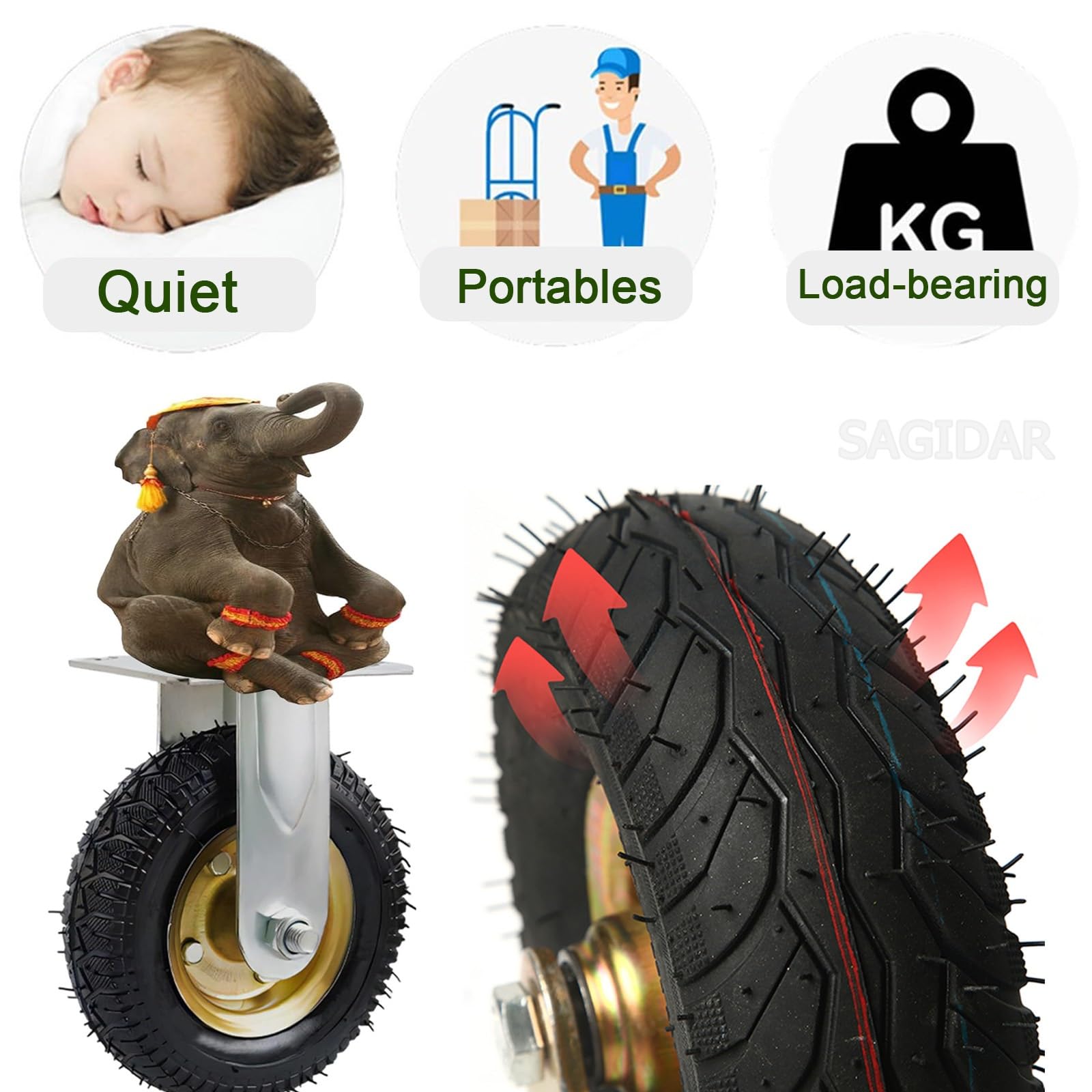 Luftreifen Gummi Rollen, 4 Schwerlastrollen Pannensichere, Luftreifen Gummiräder Industriell Rad Ø15/20/25cm, Gummi Bockrolle Tragkraft 150Kg, Für Möbelroller Transportroller, Werkbank Rollen