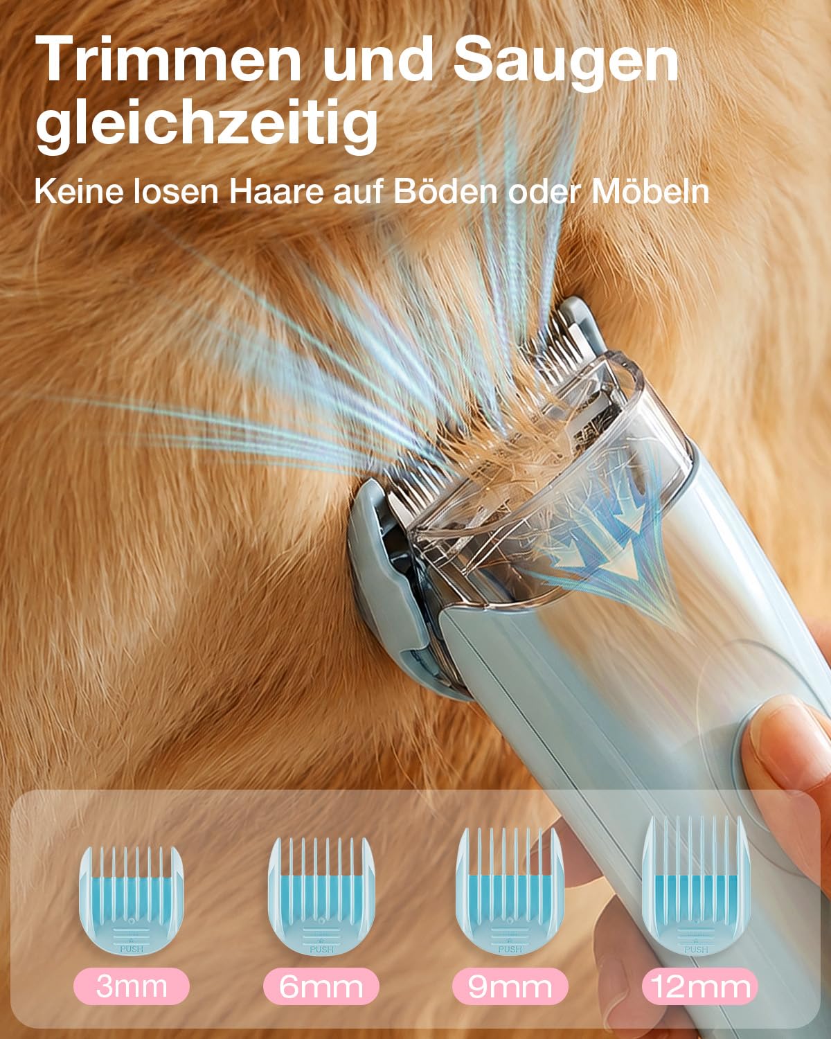PETGUGU Hundeschermaschine mit Staubsauger, 7-in-1 Tierpflegeset für Hunde und Katzen, leiser Hundestaubsauger mit 11000 Pa, 2,5L Behälter und 3 Saugstufen, Tierhaarschneidemaschine M1 Pro, Blau