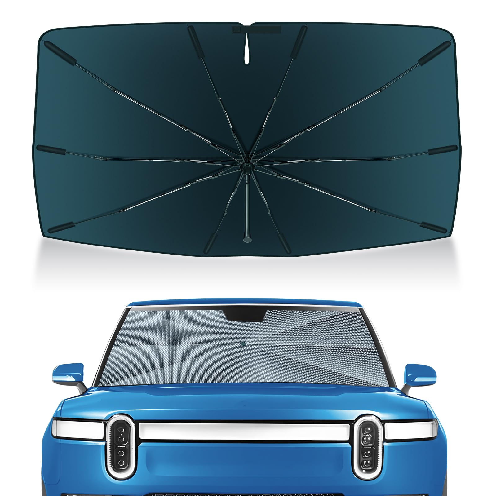 Autorder Windshield Sun Shade Umbrella for 2022-2026 Rivian R1T/R1S Accessories,Upgraded Ice Crystal Material,Easy Setup Umbrella Sunshade for Car Windshield,100% Sun Blocking