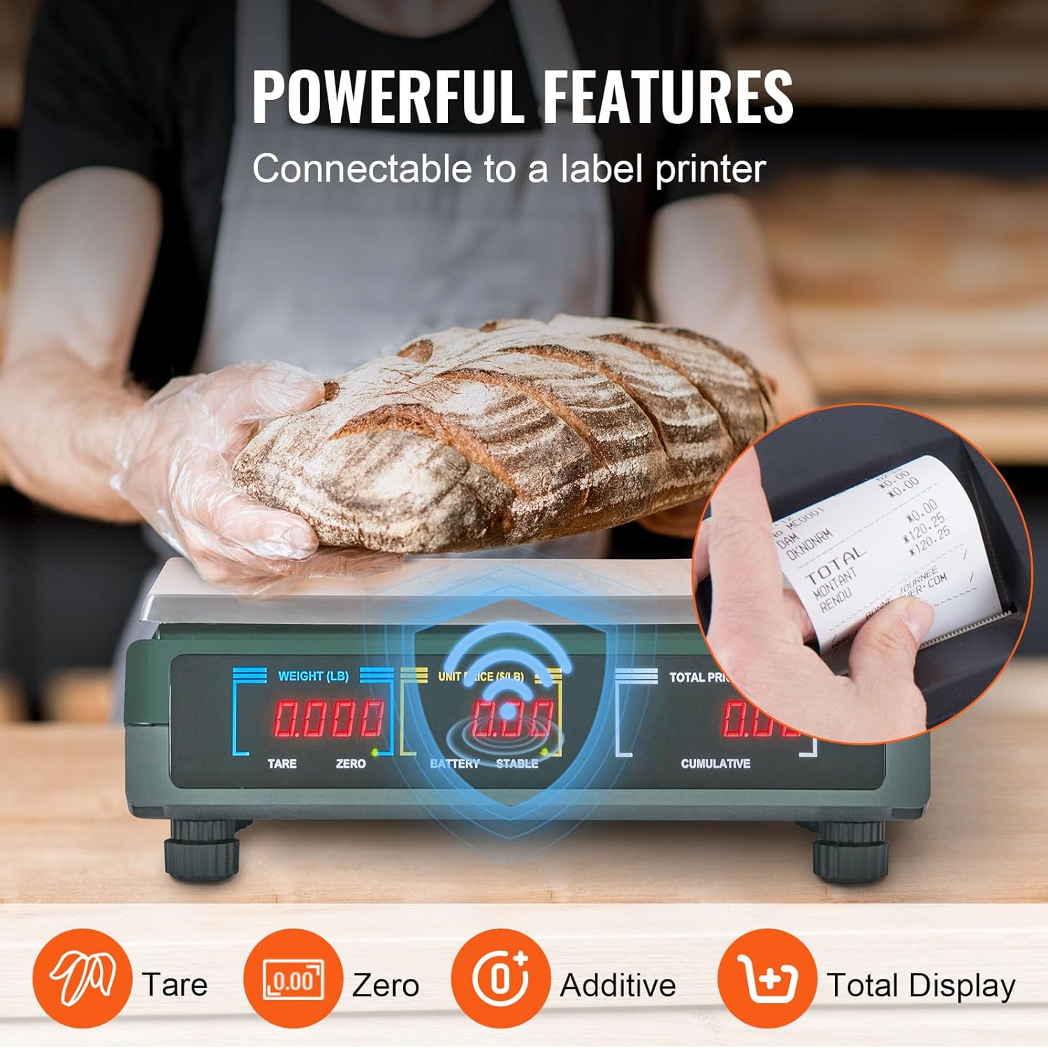 VEVOR Digital Price Computing Scale 66 LB Weight Scales, Connectable to a Label Printer, Commercial Grade Dual LCD Display for for Retail Outlet Store, Food, Meat Shop, Deli, Produce Farmers Market