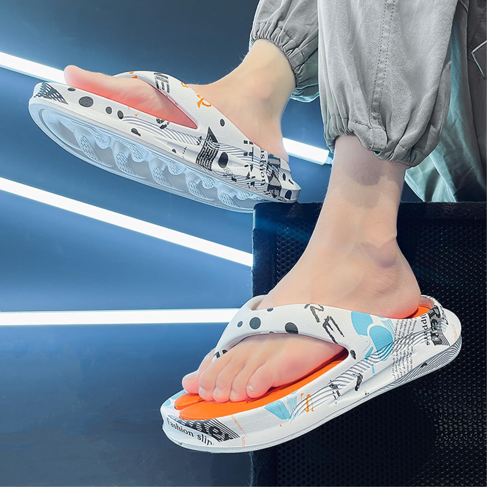 Infradito Gli Uomini Stampati Piattaforma Spessa Eva Flip Flops Anti-Scivolo Morbido Cuscinetto Estate Pantofole Bagno Interno All'aperto Sandali da Spiaggia-black-b-43-44