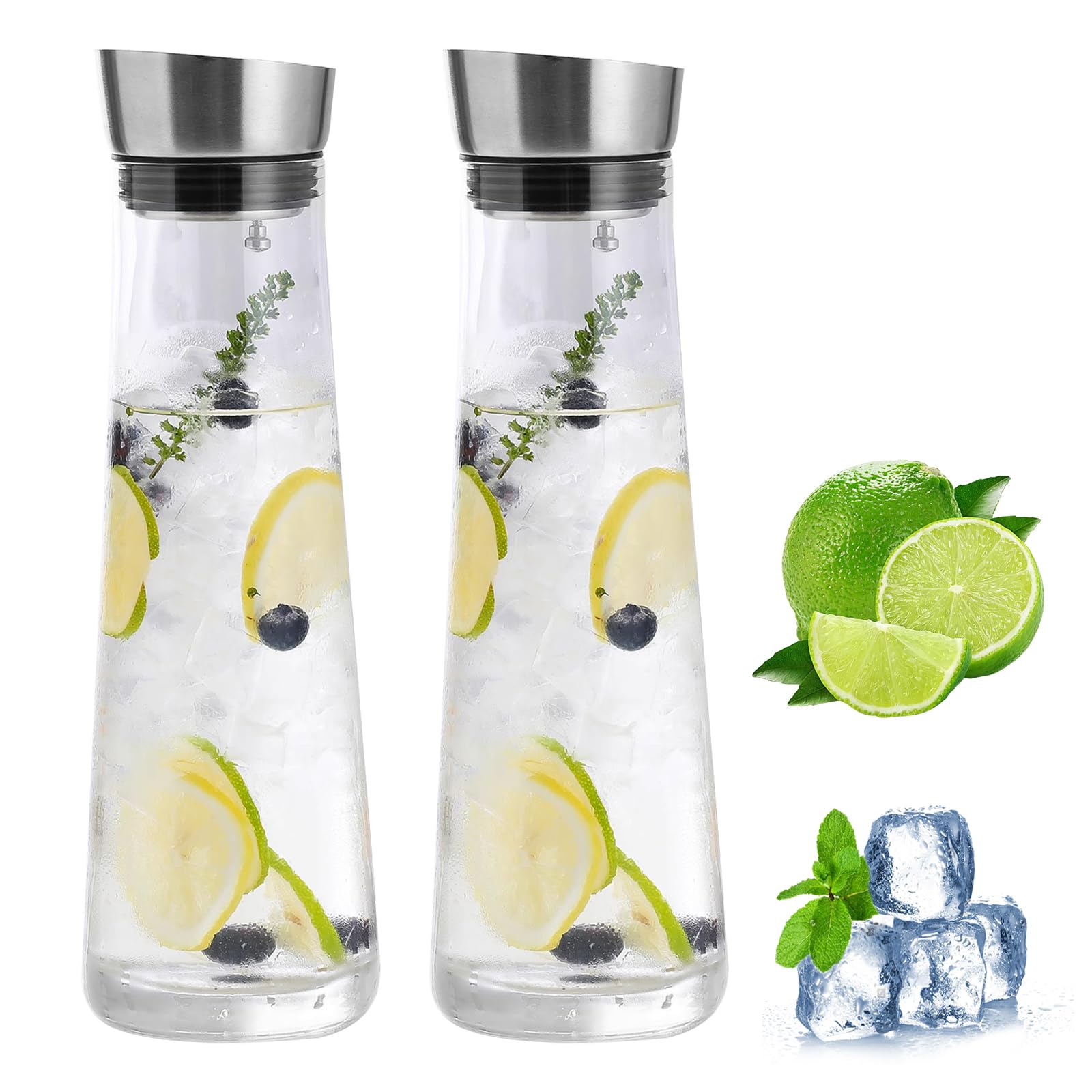 APACALI 2 unidades de jarra de cristal con tapa, jarra de 1 litro con tapa, jarra de agua de cristal para bebidas caseras, té helado, leche, café y vino