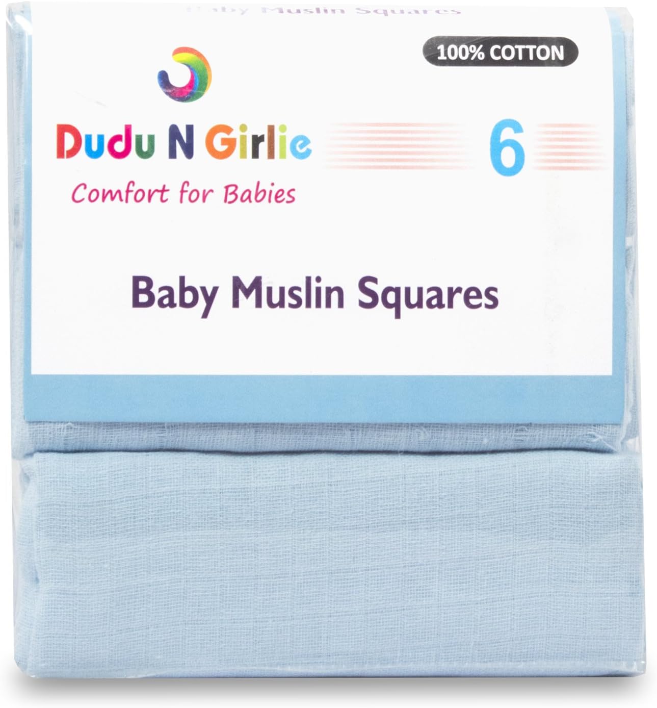 DUDU N GIRLIE Newborn Essentials Muslin Squares Baby Muslin Cloths | Washcloths Baby Face Towel 100% Cotton Soft and Absorbent | Burp Cloths Swaddle Blanket Extra Large 70x70cm (Pack of 6, Blue)