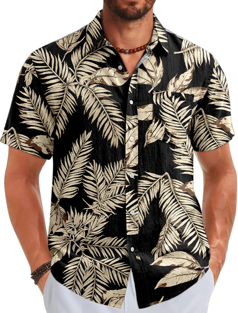TARSE Men’s Linen Blend Untucked Button Down Shirt Short Sleeve Casual Breathable Beach Vacation Shirt