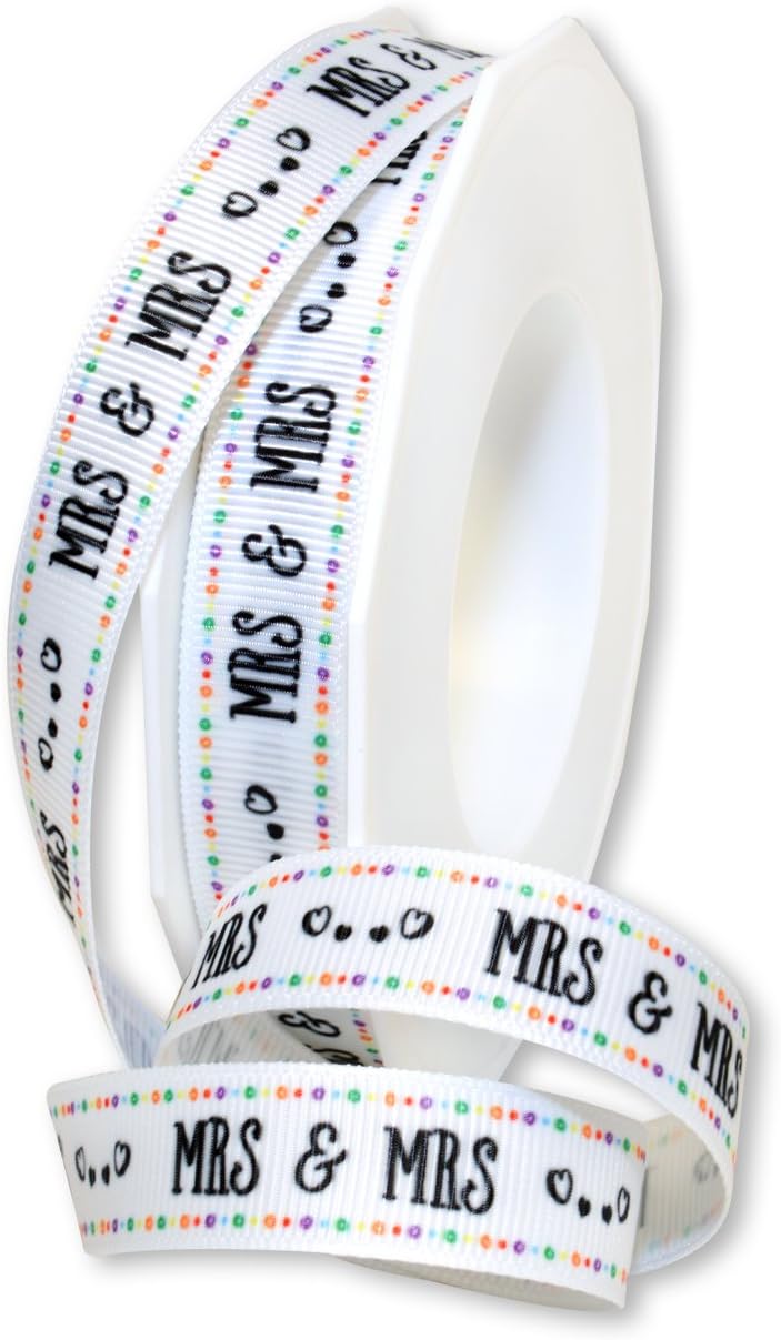 Morex Ribbon Newlyweds Ribbon, Grosgrain Polyester, 5/8 inch by 25 Yards, Mr & Mrs, Item 8640.16/25-001