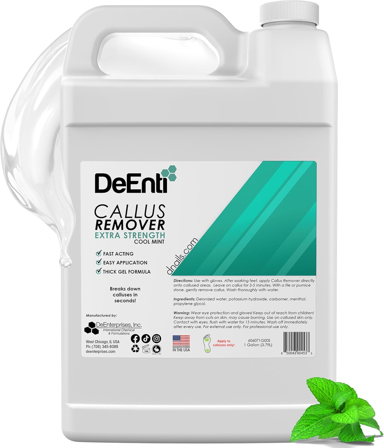 DeEnti Callus Remover for Feet, Extra Strength Foot Callus Remover Gel, 128oz Gallon Salon Grade Bulk Pedicure Supplies for Dry Skin, Cracked Heel, Professional Strength Foot Care, Cool Mint