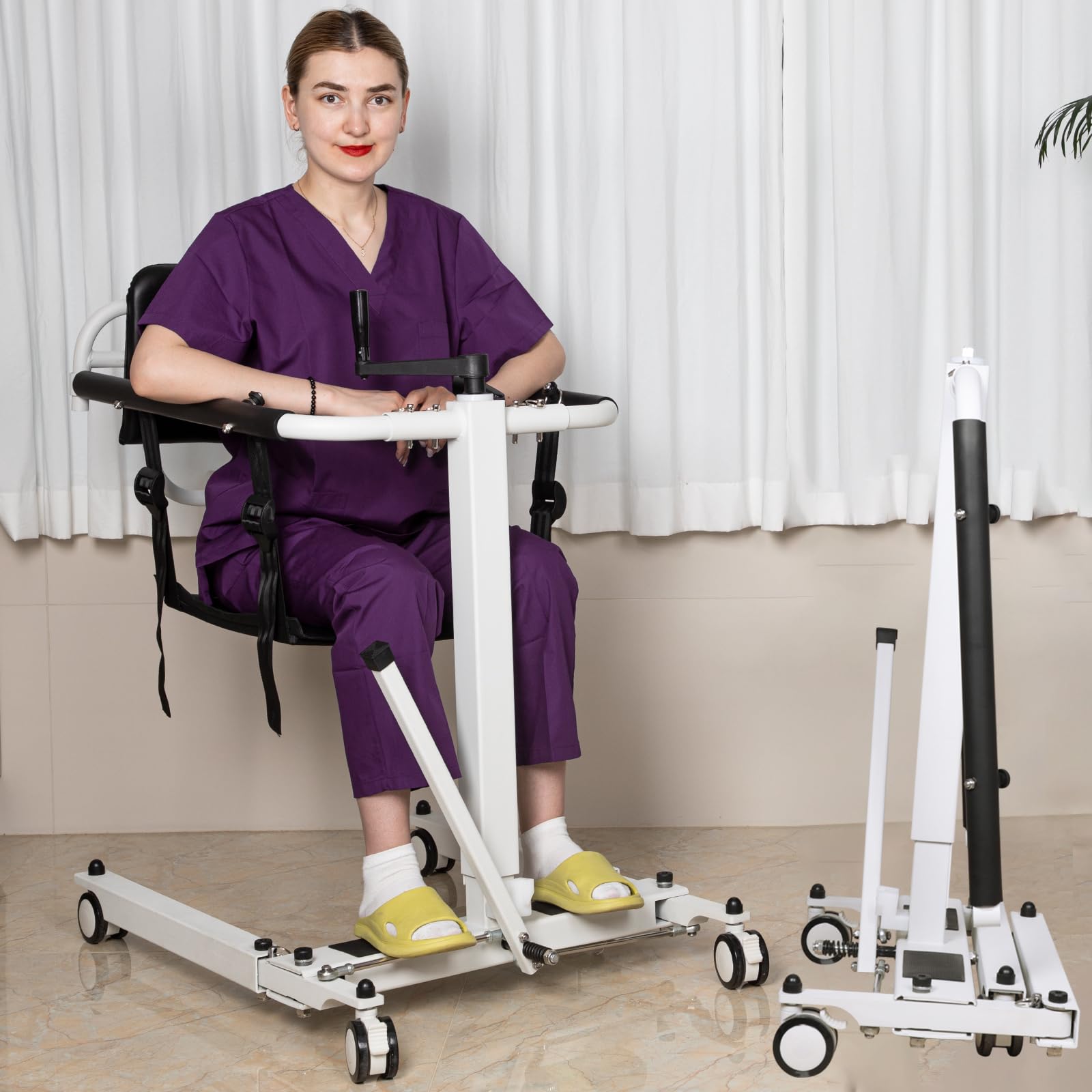 Electric Patient Lift Transfer Chair, Foldable Transfer Lift Chairs for Elderly and Disabled, Lift for Elderly Transfer from Bed to Chair, Height and Width Adjust (Foldable Manual)