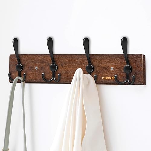 Dzanken Perchero de pared con ganchos de metal, paquete de 2 unidades, de madera resistente para colgar en la pared, para ropa, sombrero, toalla,
