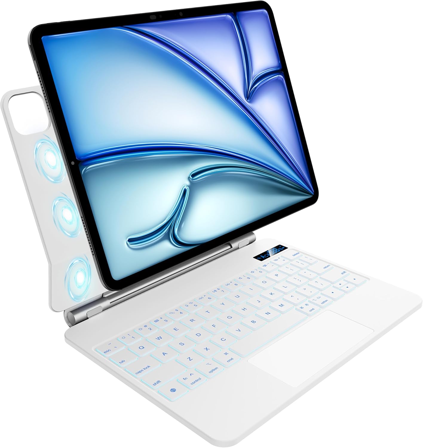 Keyboard case for iPad Air 11-inch M2 2024,iPad Air 5th/4th Gen and iPad Pro 11-inch 4th/3rd/2nd/1st Gen,7 Color Backlit,Multi-Touch Trackpad, Floating Magnetic Design,Battery Display,Snow White