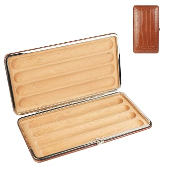 Leather Cedar Wood Case Travel Storage Case As Gift for Men Brown | Holds Up to 4 Units with a Ring Gauge of 60 mm or Less Portable Box for Golfing Hiking Fishing and Travelling