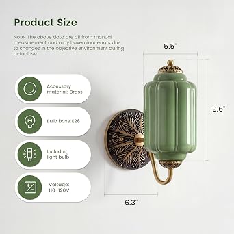 Vintage Milk Green Glass Wall Sconce - Milk Glass Shade Antique Brass Indoor Wall Light for Bedroom, Living Room, and Hallway