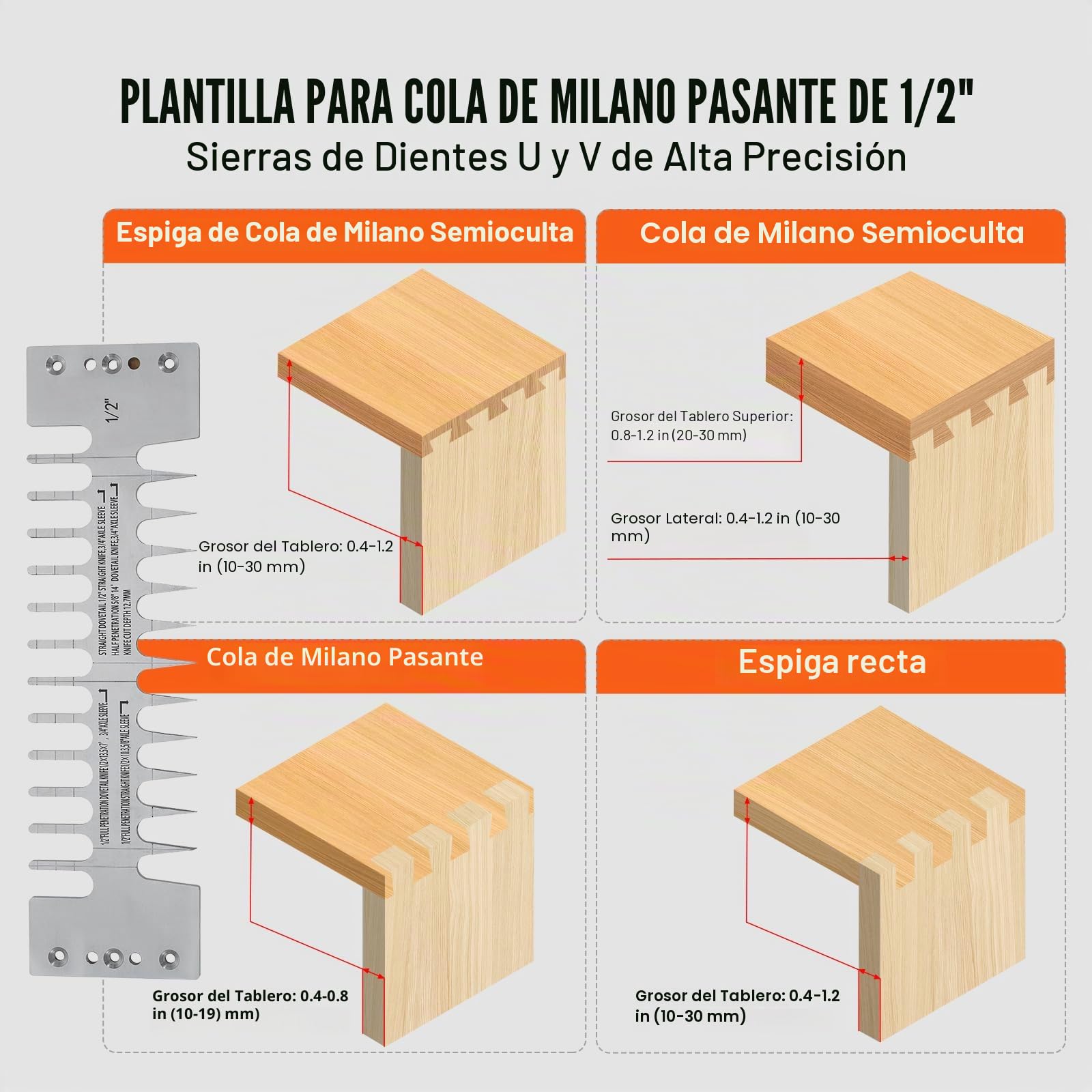 VEVOR Plantilla de Cola de Milano Ancho de 31 cm, Máquina de Colas de Milano 4 Brocas, Plantilla de Mortaja y Espiga, Herramienta de Carpintería para Fabricación de Muebles y Gabinetes de Madera