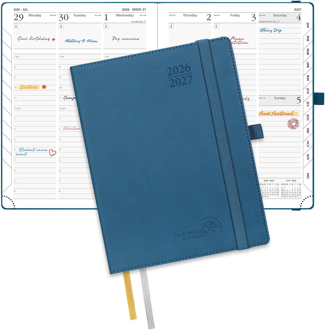 POPRUN Planner 2026-2027, 6.5" x 8.5", Academic Planner 2026-2027 Weekly and Monthly (July 26-June 27) Hourly Appointment Book with Inner Pockets, Leather Soft Cover, 100GSM - Night Sky Blue
