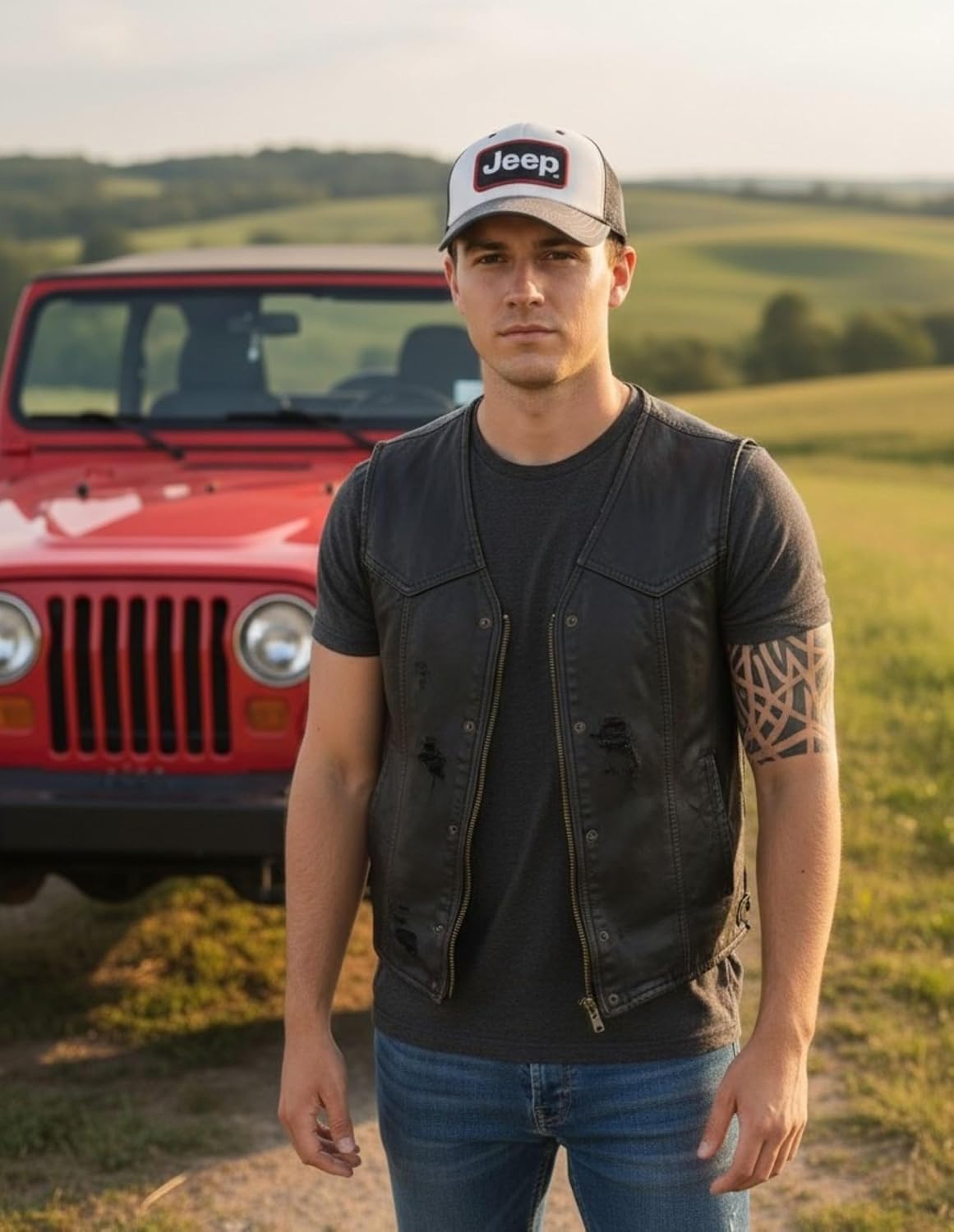 Jeep Patch Baseball Cap | White Charcoal Navy | Adjustable Velcro | Officially Licensed
