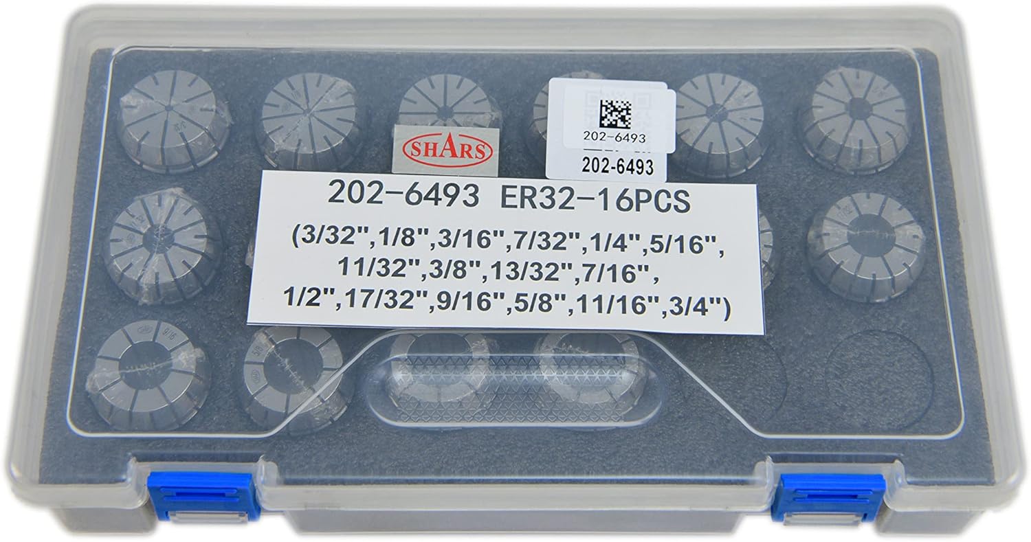 Shars 16 pcs ER32 Collet Set, 3/32" to 3/4" Size Range .0003" TIR 202-6493 M[
