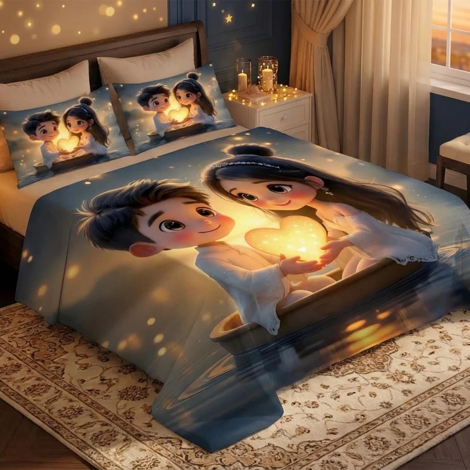 7D Fairy Glow of LoveHouse Collection Double Bedsheet 90x100 inch with 2 Pillow Covers | Good Stitching, Soft Fabric & Vibrant 7D Digital Print for Kids & Couples (Dark)-image-2