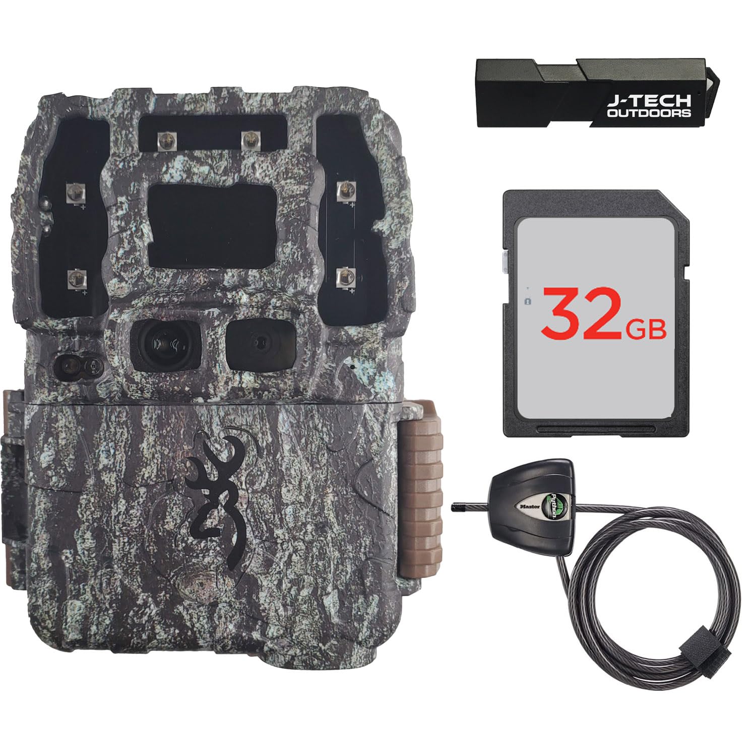 Browning Strike Force Pro DCL Nano Trail Game Camera Bundle Includes 32GB Memory Card with J-TECH Card Reader and Python Lock (26MP) | BTC5DCLN