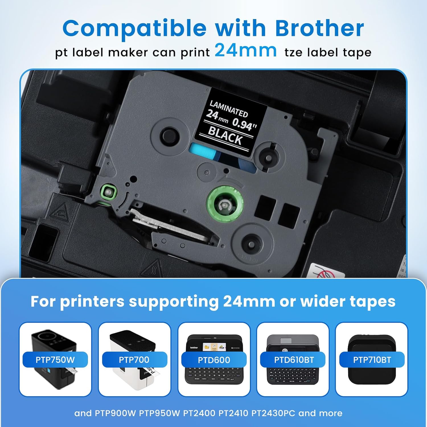 Label KINGDOM TZe-355 24mm Black Label Tape Replacement for Brother TZe355 1 Inch White on Black TZe 0.94 Compatible with Brother P Touch 24mm Tape for PTD600 PTP710BT PTP700 PT2730, 3-Pack - Image 2