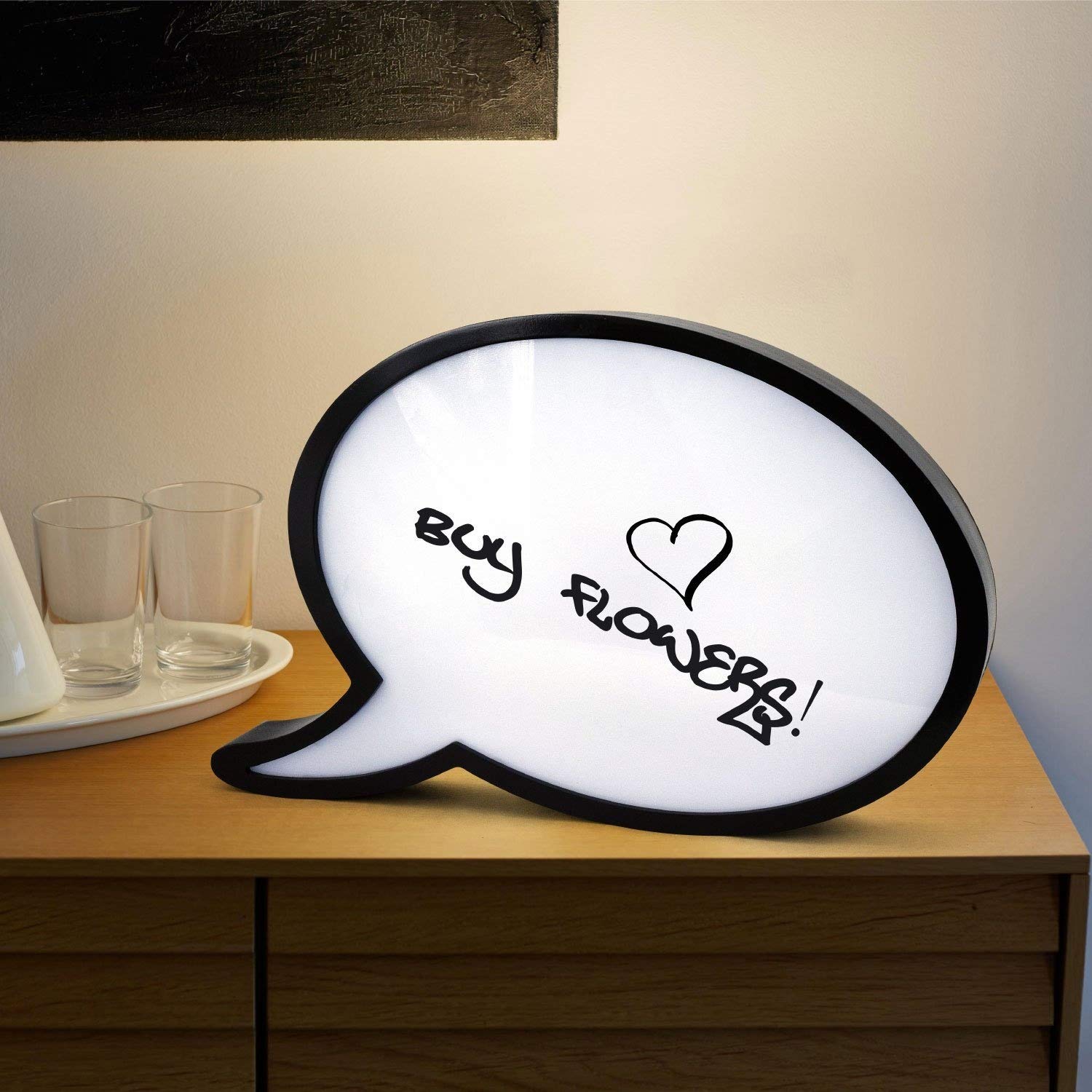 SentikSpeech Bubble LED Light Up Box Write Your Own Message Display Draw Comic Strip Style Letter Number Home Decor Bedroom Shop Party Wedding Gift with Marker Pen