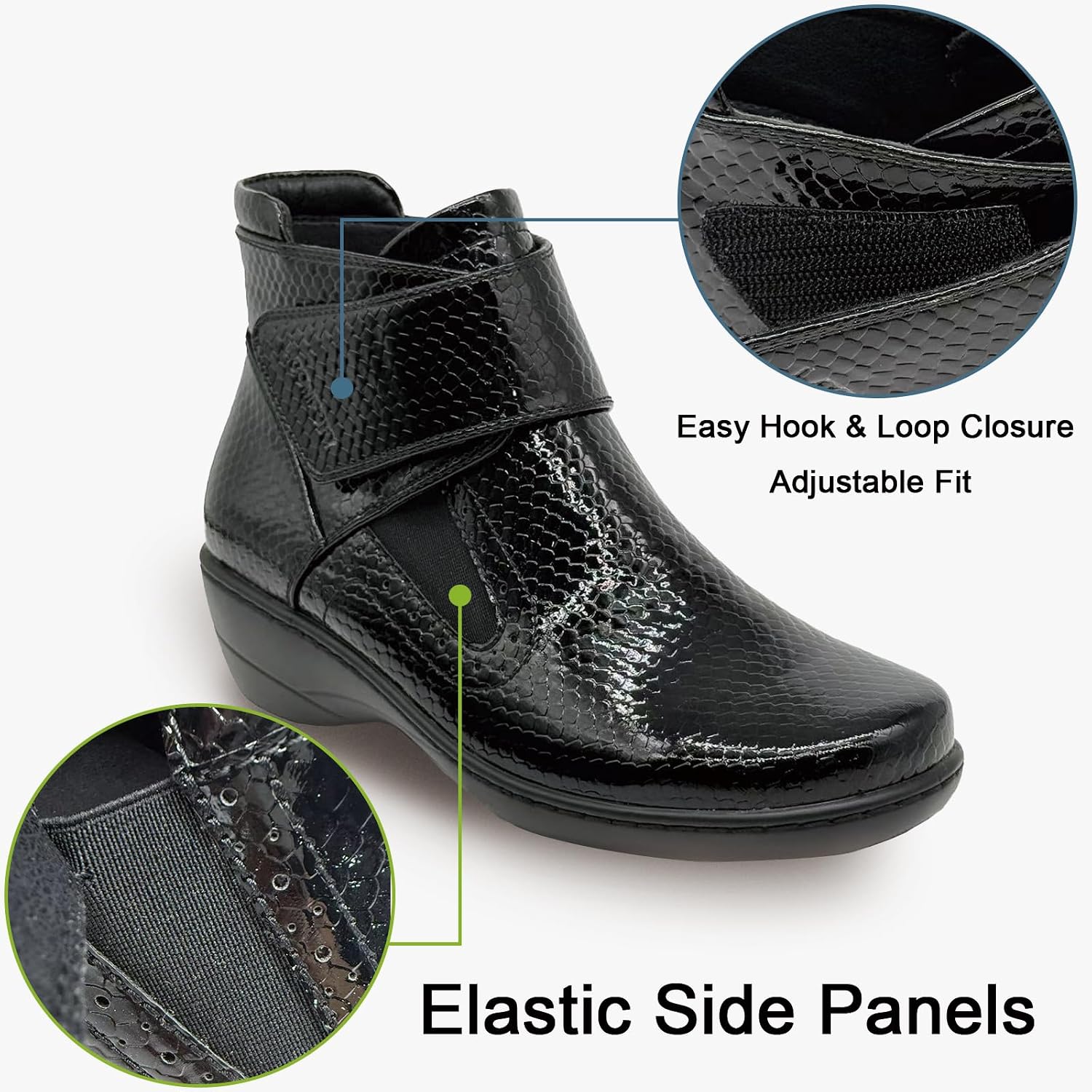 Women's Ankle Boots Flat Booties Fashion Black Ankle Boots for Women Premium PU Leather Adjustable Fit Square-Round Toe Padded Back for Warmth Casual & Everyday Winter Boots