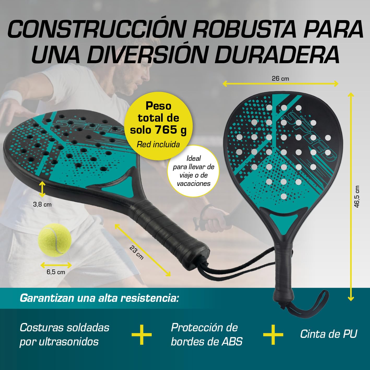 #DoYourSports Set de Palas de pádel | Set de iniciación con Palas de pádel, 2 Palas Ligeras para pádel con Pelota y Red | Empuñadura Antideslizante Ideal para Entrenar y el Tiempo Libre