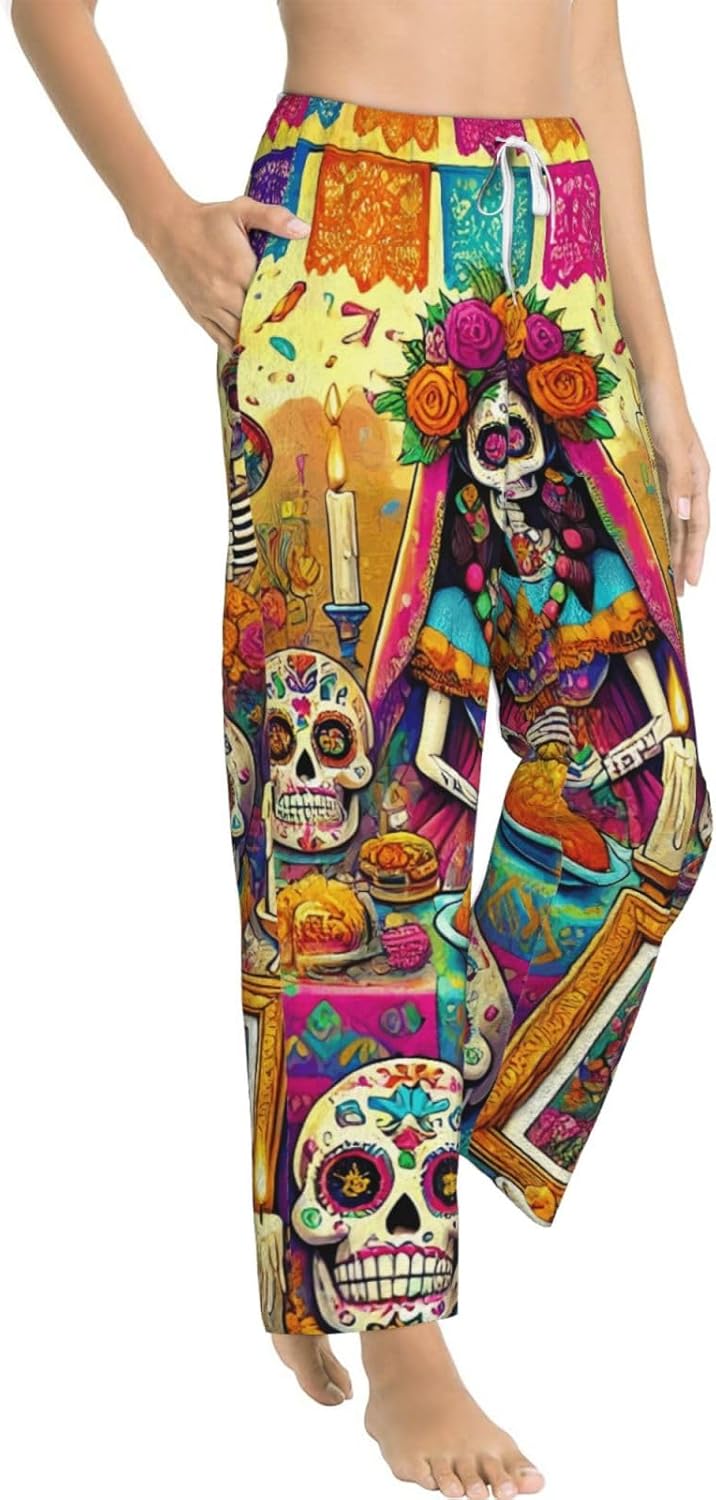 Women'S Mexico-Dead-Day Fleece Pajama Pants, Cozy Flannel Lounge Bottoms For Women