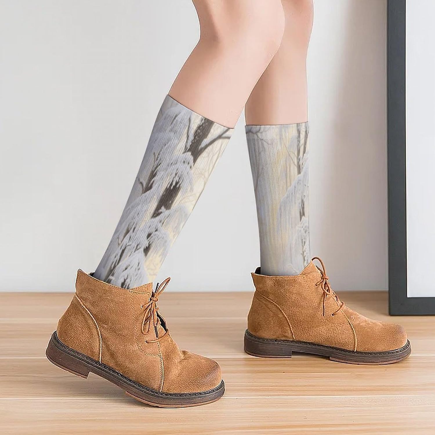 Forest Rime Crew Socks High Stocking Thermal Socks | Tube Socks-Breathable-Moisture-Soft-wicking for Hospital Pilates Yoga for women men Grippy for office and daily walking