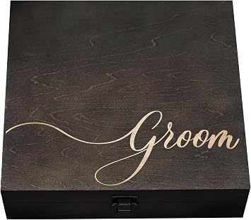 Groom Wooden Box Groomsmen proposal Box Groomsmen Gifts Engraved Box Gifts for Groom from the Bride Wedding Decor Gifts for men 8.5 x 8 x 2.5 in. Dark Walnut