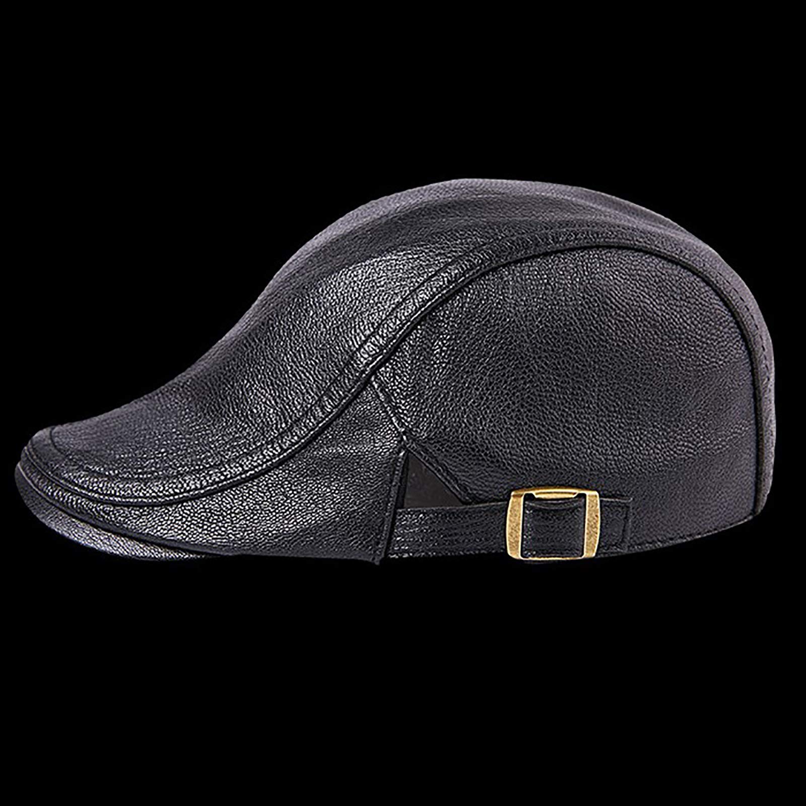 Cappelli Invernali, Berretto da Uomo in Pelle, Berretto da Baseball in Pelle di Pecora, Berretto da Golf Maschile Invernale(Black-59-60cm)
