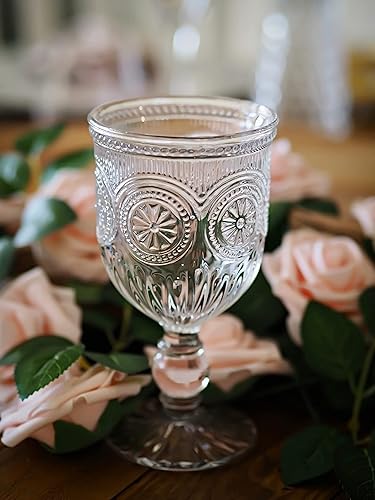 Miniatura 8 de Juego de 12 copas de vino vintage, copas de vino tinto para Navidad, copas de Navidad, copas rojas con diseño de girasol en relieve, aptas para