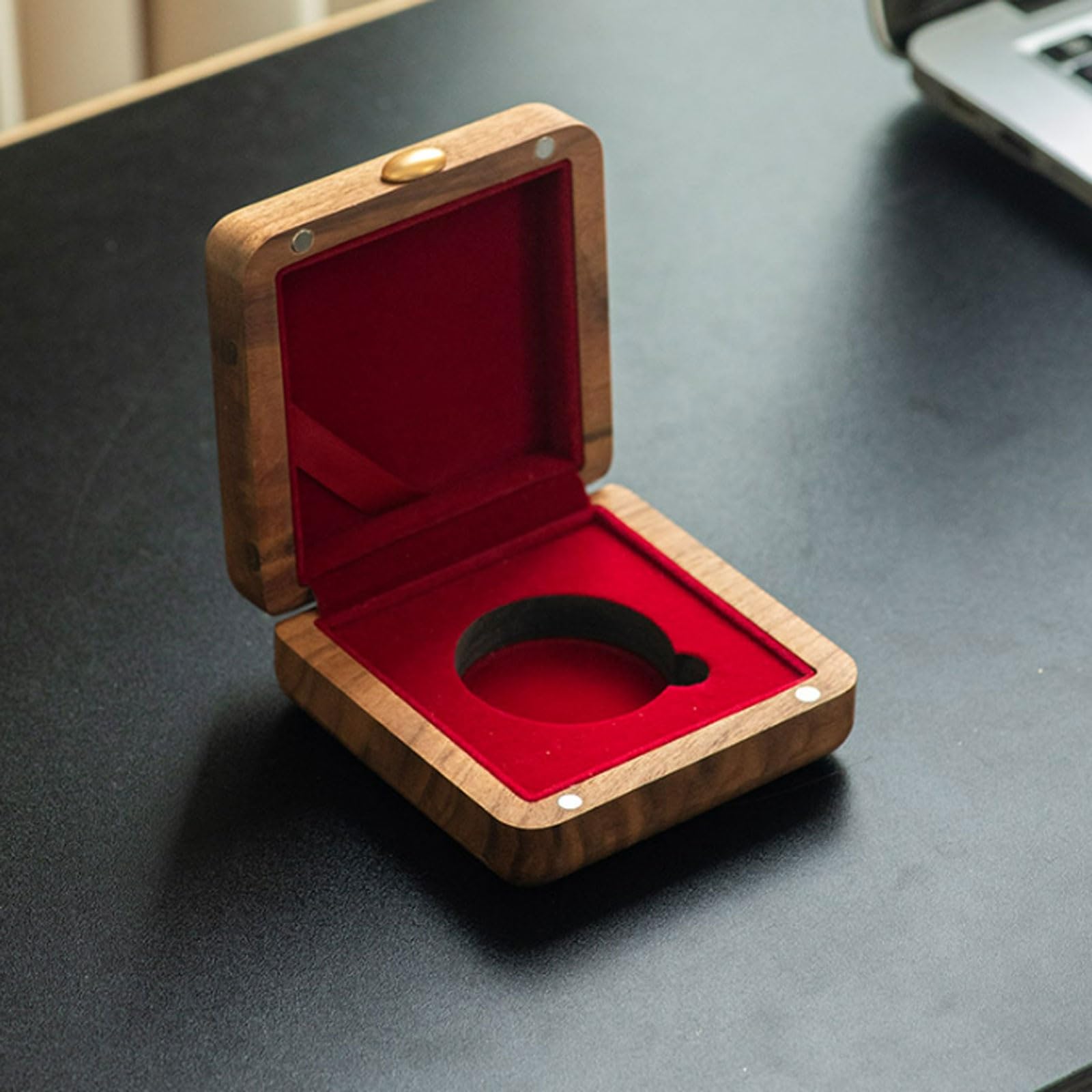 Scatola Portamonete in Legno massello da 4 Pezzi con Scomparto Rotondo for Monete antiche