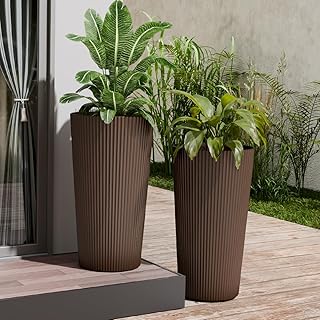 23.6" Tall Planters for Outdoor Plants,Large Outdoor Planters for Front Porch Decor with Drainage