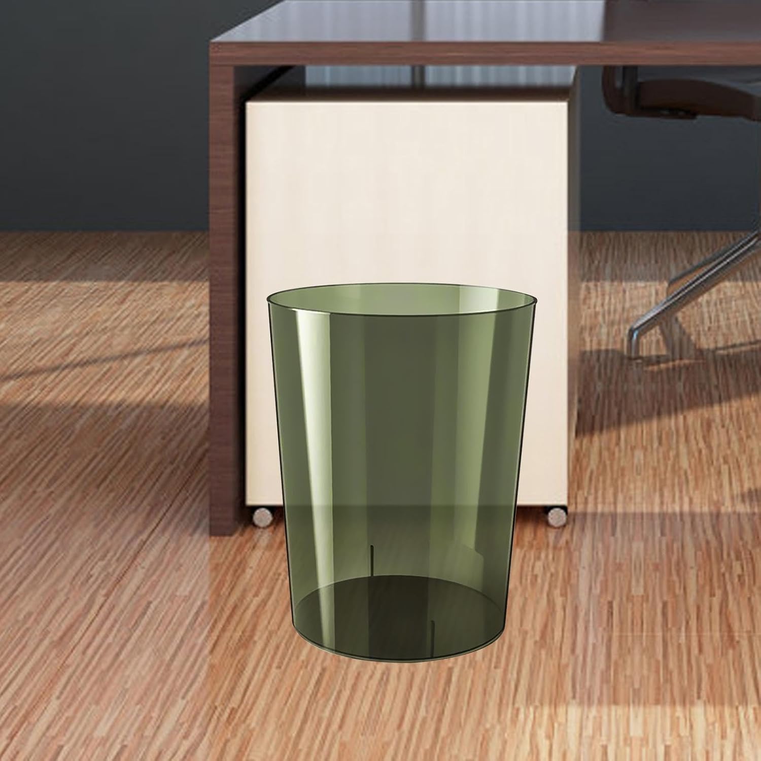 Qianly Wastepaper Basket Dustbin, Clear Round Rubbish Bin, Trash Can for Kids Room Office Kitchen Dressing Table Home, L Green